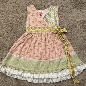 Pink and Green Floral Wrap-Style Kids Dress